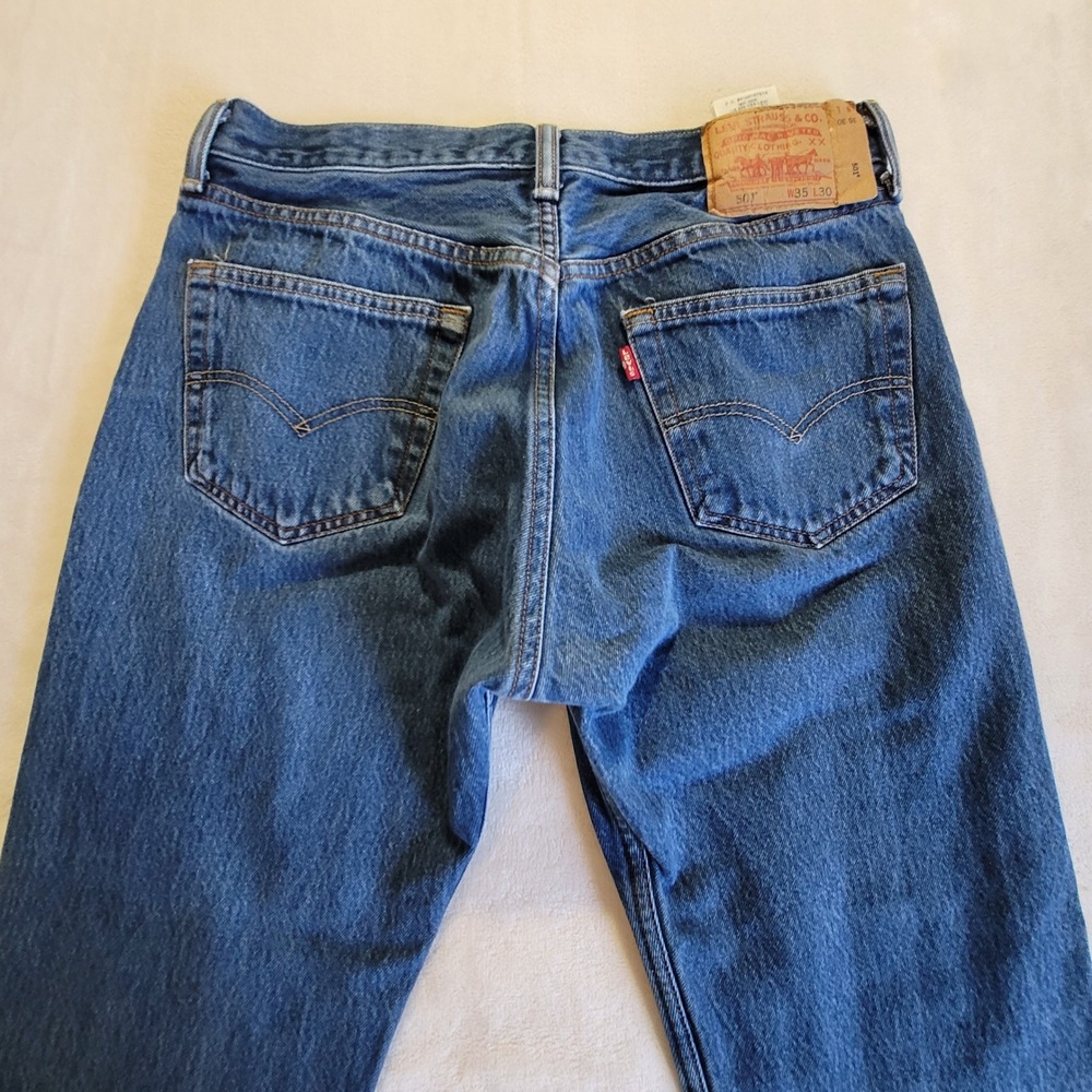 Y2K Levi's 501 Original Fit Mens 35x30 (33x27.5) Blue Jeans Straight Button Fly - Picture 11 of 14